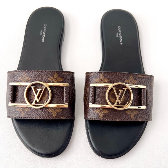 LOUIS VUITTON | LV Monogram Gold Lock It Flat Mule Sandals Slides EU 38 - Picture 2 of 11